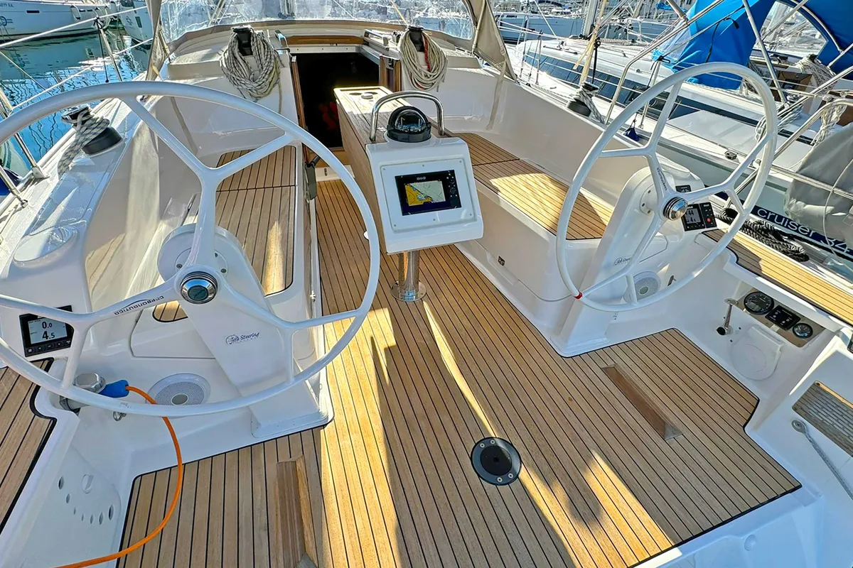 Cockpit of Evala, a Bavaria Cruiser 37 sailboat at Split, Croatia