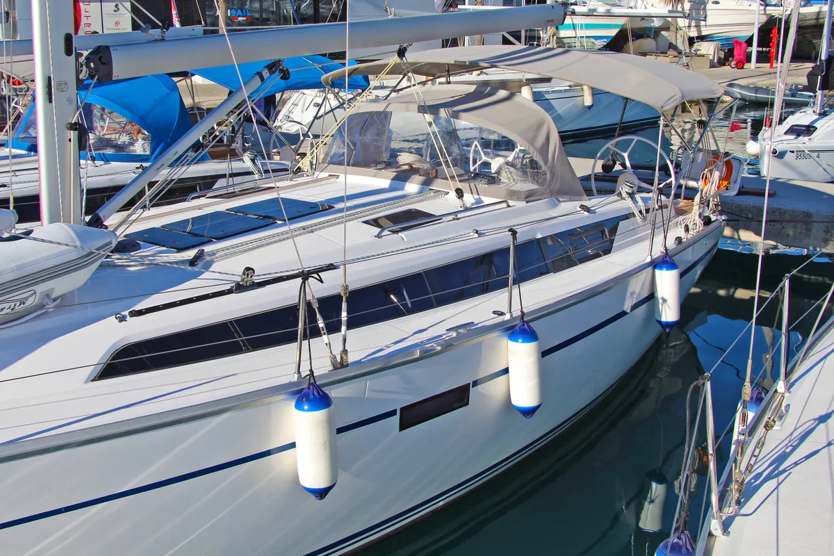 Deck of Evala, a Bavaria Cruiser 37 sailboat at Split, Croatia