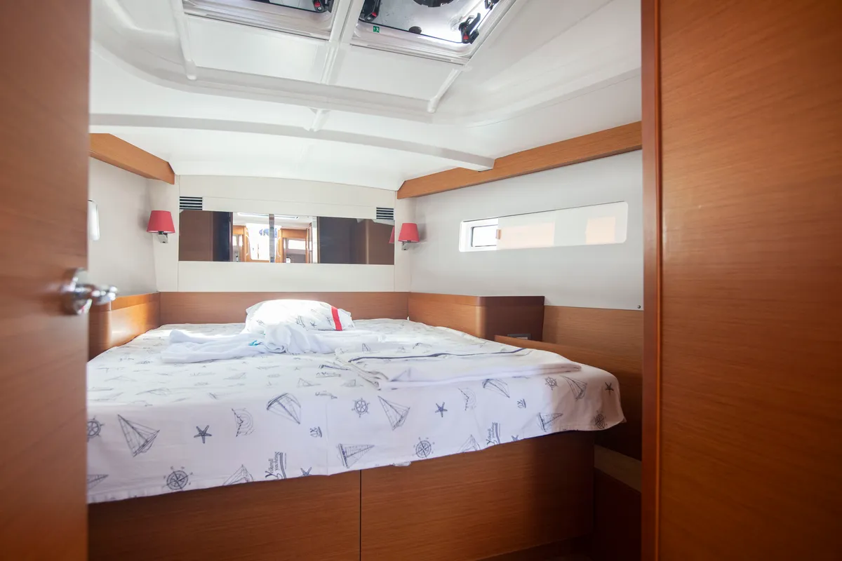 Cabin on Celtic Breeze, a Jeanneau Sun Odyssey 440 sailboat at Marmaris, Turkey