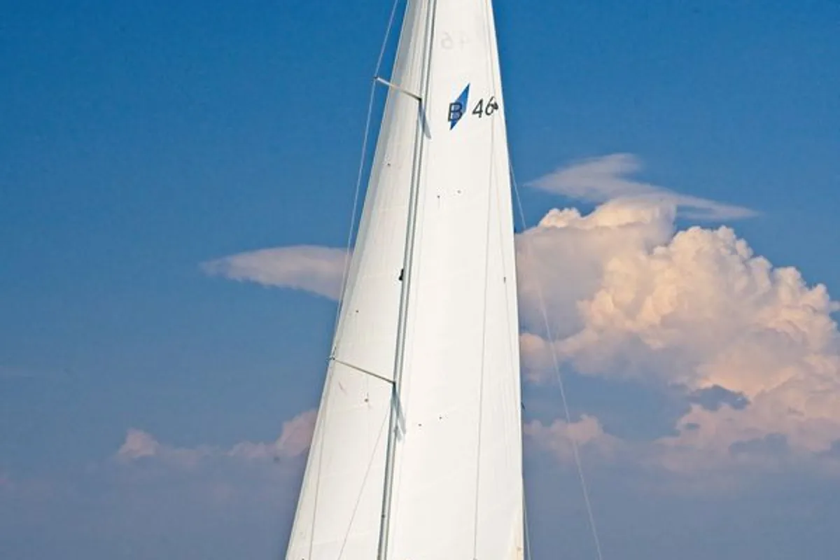 Exterior view of MH 48, a Bavaria Cruiser 46 sailboat at Murter, Croatia