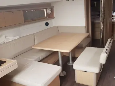 Salon of Orchidea, a Beneteau Oceanis 48 sailboat at Puntone di Scarlino, Italy