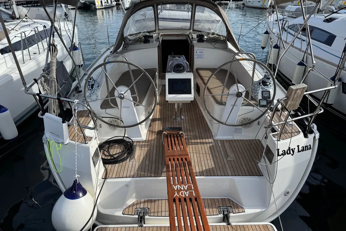 Cockpit of Lady Lana, a Bavaria Cruiser 37 sailboat at Punat, Croatia