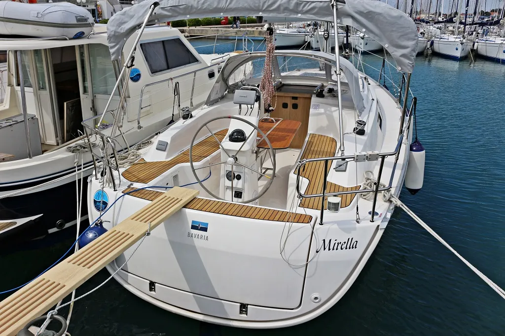 Deck of Mirella, a Bavaria Cruiser 33 sailboat at Sukošan, Croatia