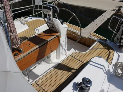 Cockpit of Mirella, a Bavaria Cruiser 33 sailboat at Sukošan, Croatia