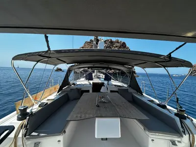 Cockpit of Teti, a Dufour 470 sailboat at Tonnarella, Italy