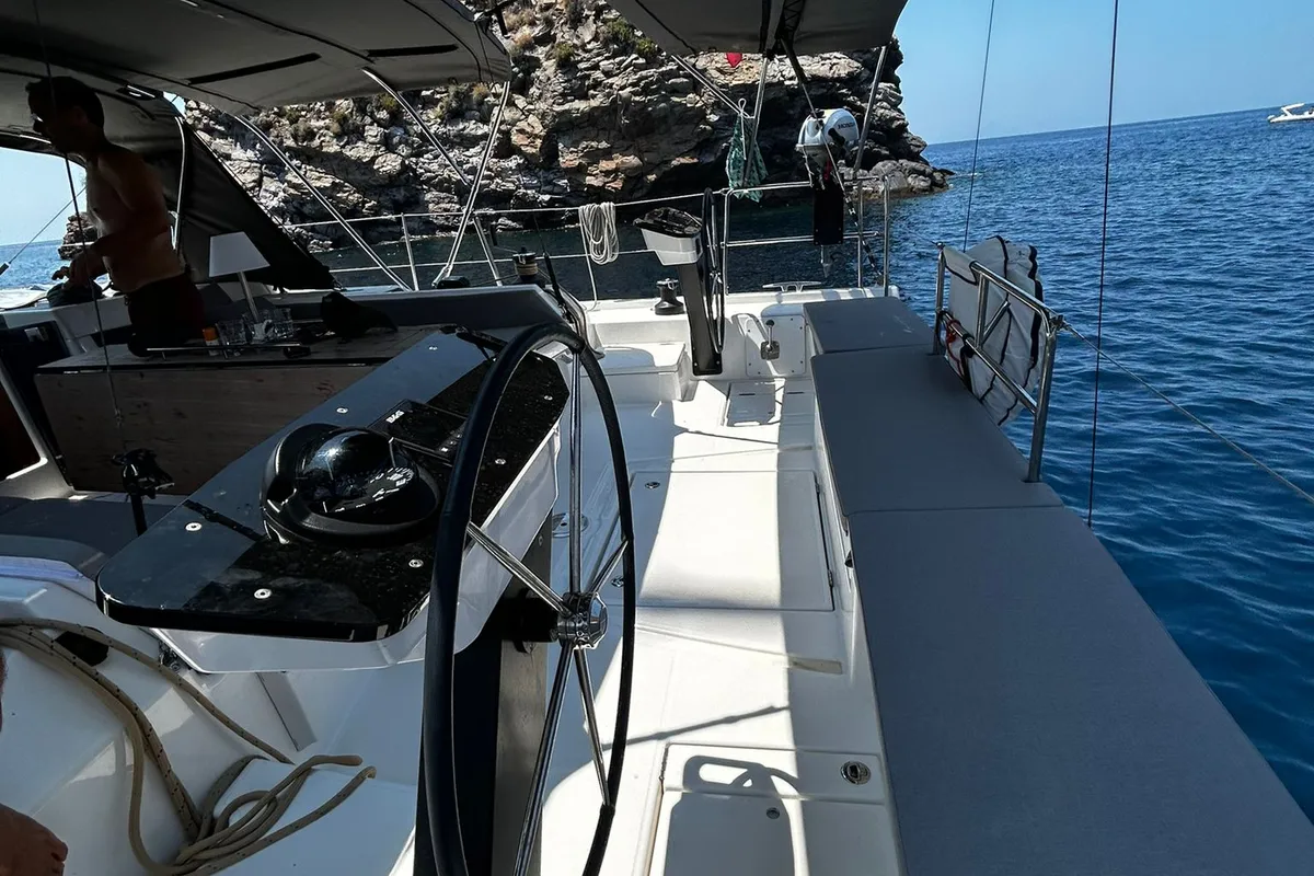 Cockpit of Teti, a Dufour 470 sailboat at Tonnarella, Italy