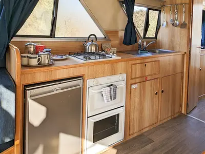 Galley of Cirrus B, a Gulet Cirrus B motorboat at Rheinsberg, Germany