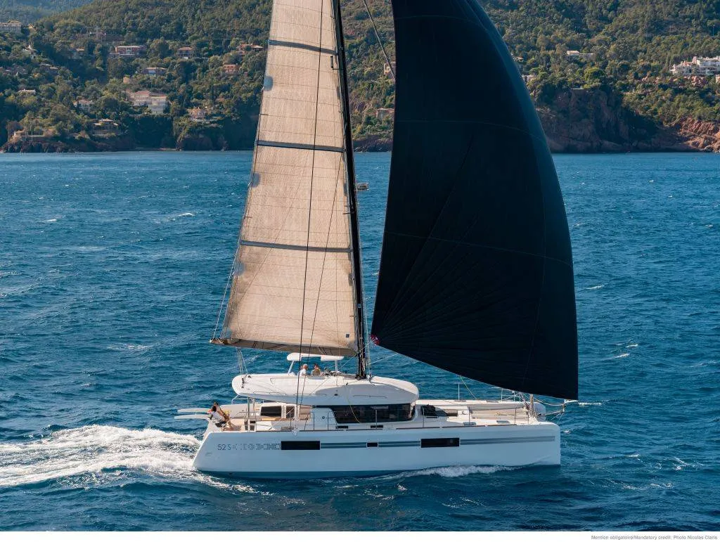 Exterior view of Takamaka, a Lagoon 52 catamaran at Bonifacio / Bunifaziu, France