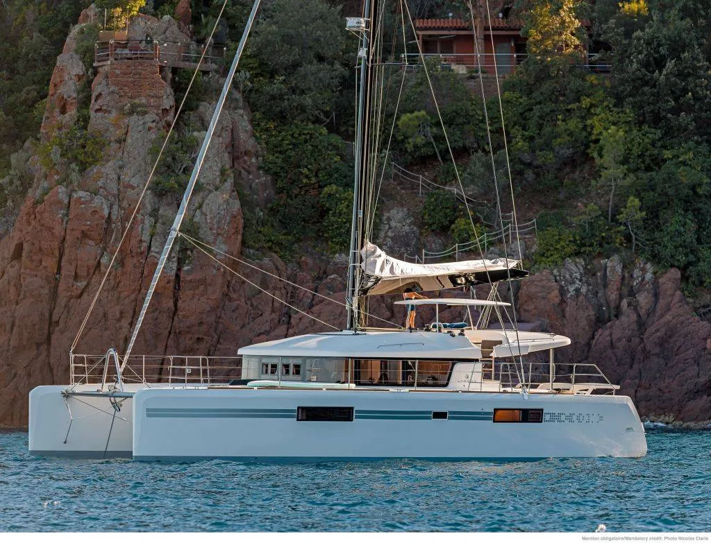 Exterior view of Takamaka, a Lagoon 52 catamaran at Bonifacio / Bunifaziu, France