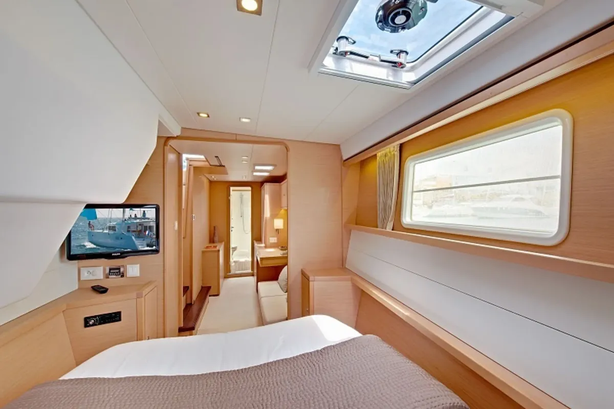 Cabin on Maja, a Lagoon 450 Fly catamaran at Grimaud, France