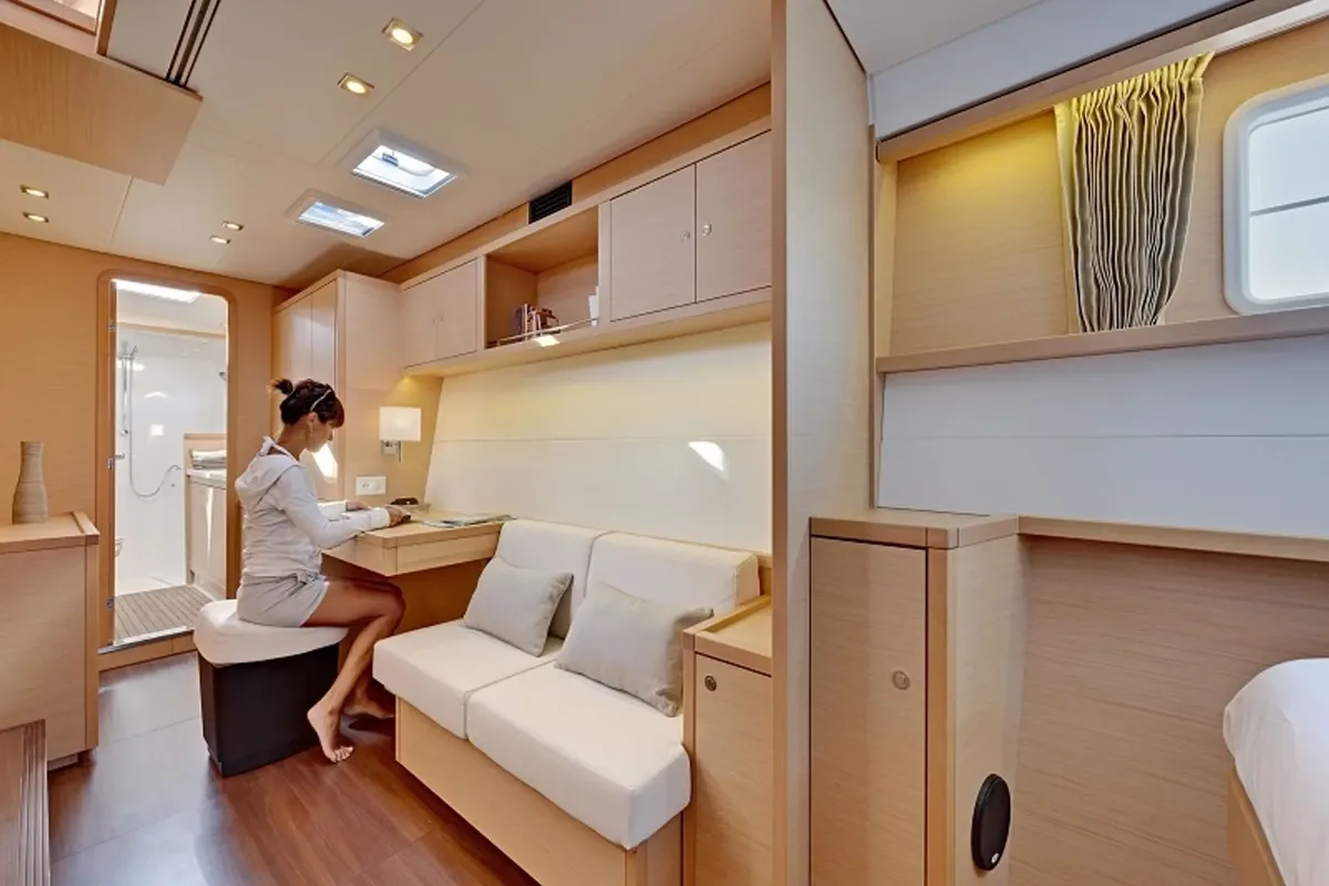 Cabin on Maja, a Lagoon 450 Fly catamaran at Grimaud, France