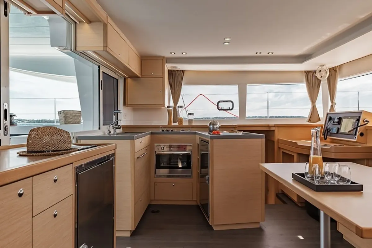 Galley of Maja, a Lagoon 450 Fly catamaran at Grimaud, France