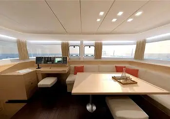 Salon of Maja, a Lagoon 450 Fly catamaran at Grimaud, France