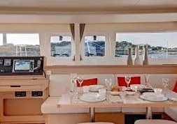 Salon of Maja, a Lagoon 450 Fly catamaran at Grimaud, France