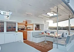 Deck of Maja, a Lagoon 450 Fly catamaran at Grimaud, France
