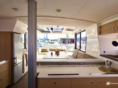 Galley of Alba, a Bali 4.1 catamaran at Olbia, Italy