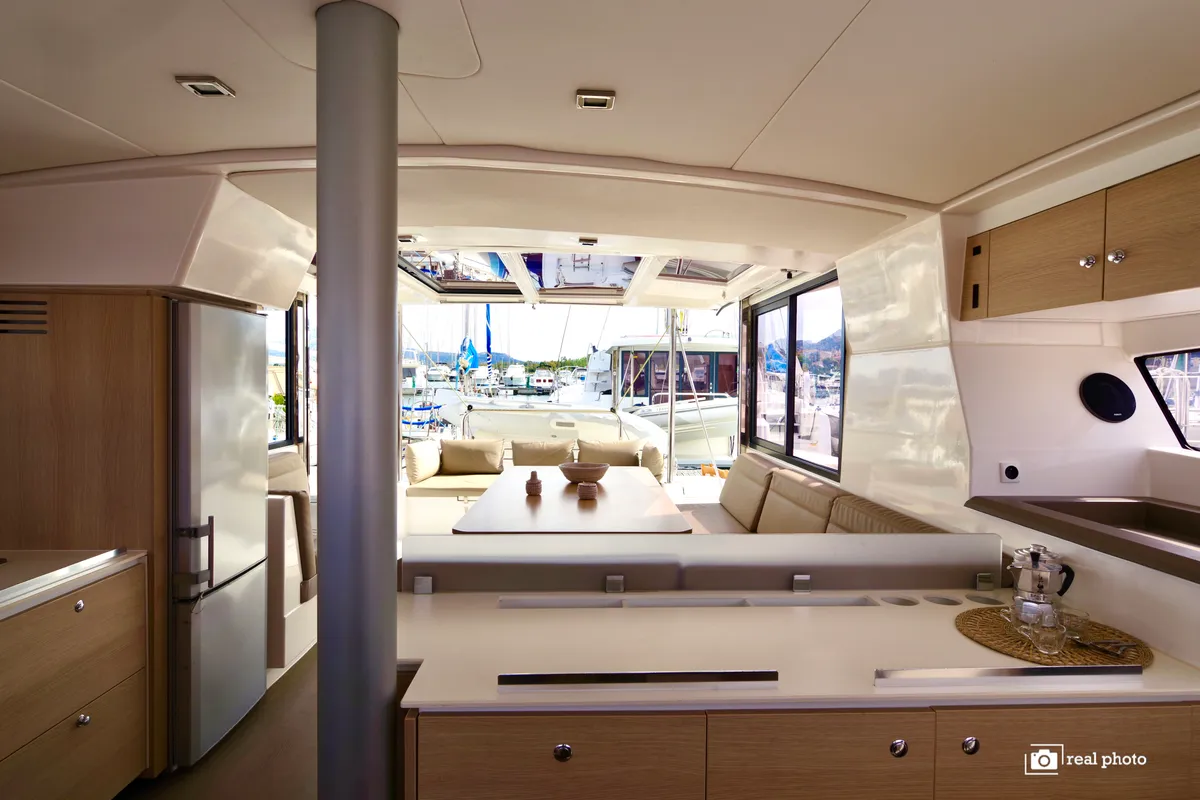 Galley of Alba, a Bali 4.1 catamaran at Olbia, Italy