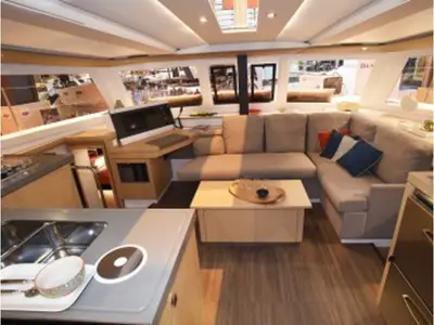 Salon of Joy, a Fountaine Pajot Lucia 40 catamaran at Grimaud, France