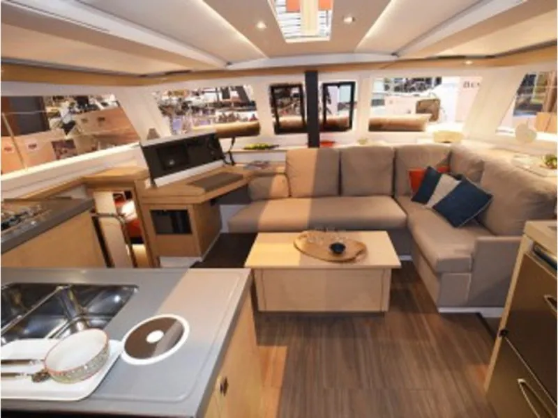 Salon of Joy, a Fountaine Pajot Lucia 40 catamaran at Grimaud, France