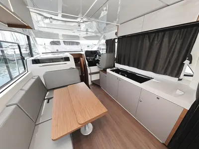Salon of Tango, a Beneteau Antares 11 Fly OB motorboat at Pirovac, Croatia