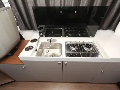 Galley of Tango, a Beneteau Antares 11 Fly OB motorboat at Pirovac, Croatia