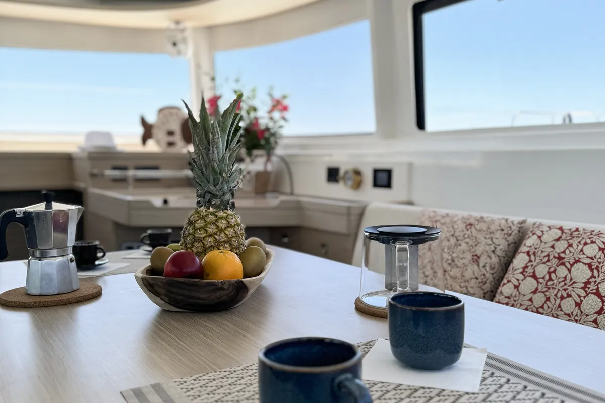 Salon of Yoff, a Lagoon 46 catamaran at Ajaccio, France