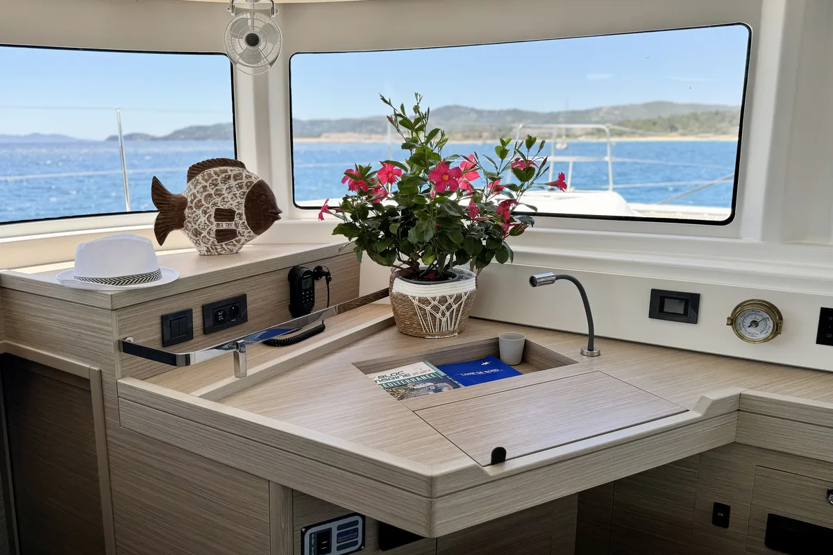 Cockpit of Yoff, a Lagoon 46 catamaran at Ajaccio, France