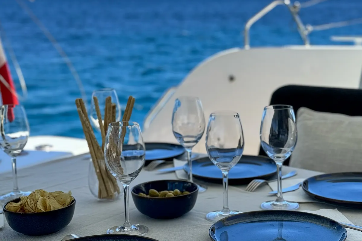 Deck of Yoff, a Lagoon 46 catamaran at Ajaccio, France