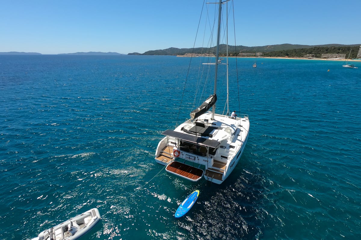 Exterior view of Yoff, a Lagoon 46 catamaran at Ajaccio, France