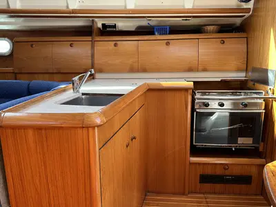 Galley of Moulin Rouge, a Jeanneau Sun Odyssey 40 sailboat at Barth, Germany