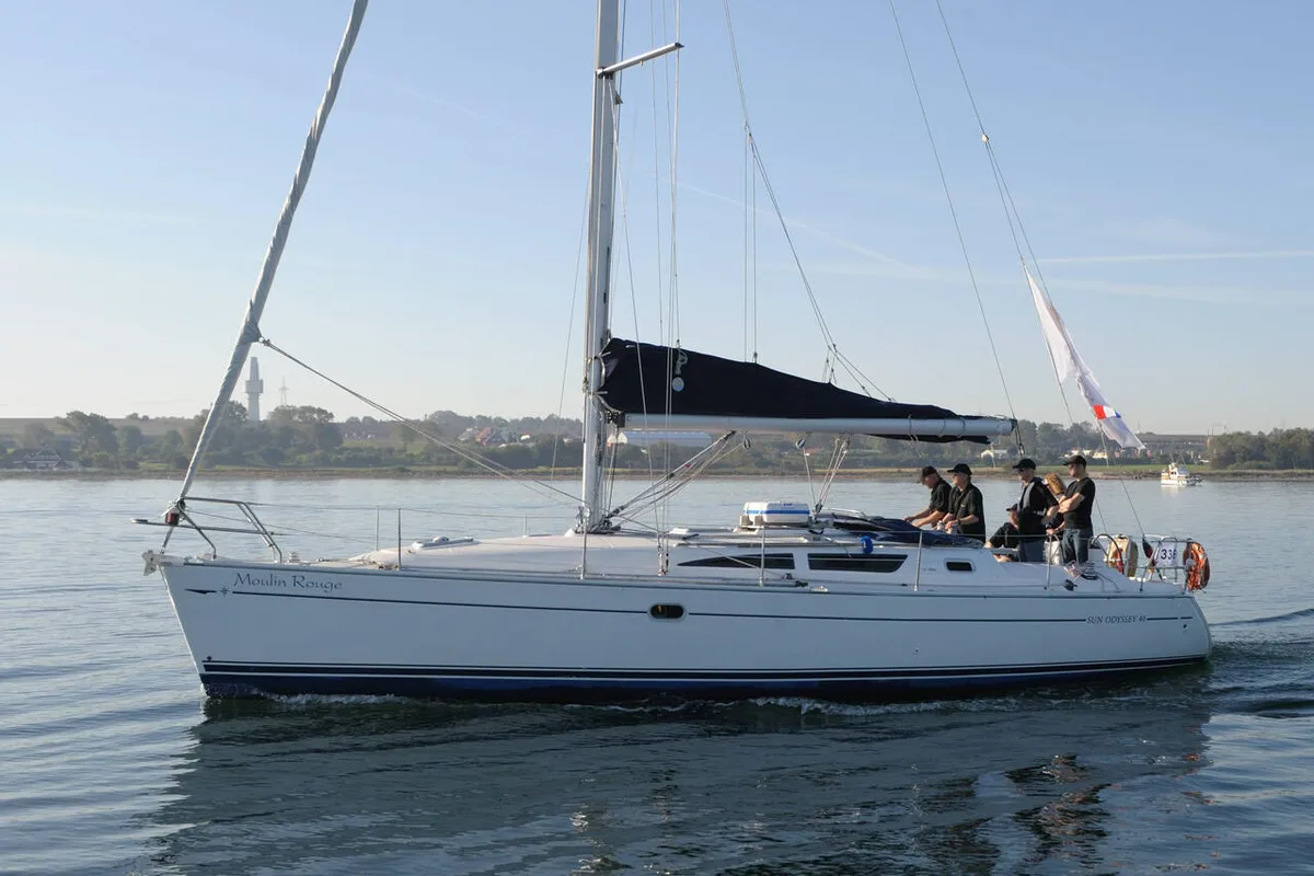 Exterior view of Moulin Rouge, a Jeanneau Sun Odyssey 40 sailboat at Barth, Germany