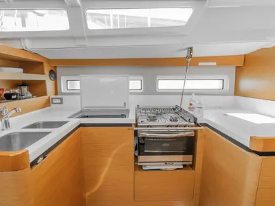 Galley of Sea Safari, a Jeanneau Sun Odyssey 490 sailboat at Municipal Unit of Ellomenos, Greece