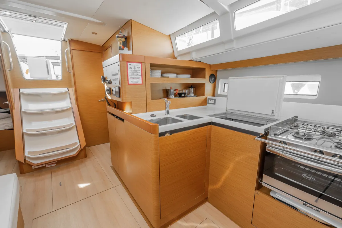Galley of Sea Safari, a Jeanneau Sun Odyssey 490 sailboat at Municipal Unit of Ellomenos, Greece