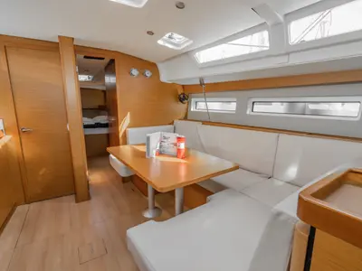 Salon of Sea Safari, a Jeanneau Sun Odyssey 490 sailboat at Municipal Unit of Ellomenos, Greece