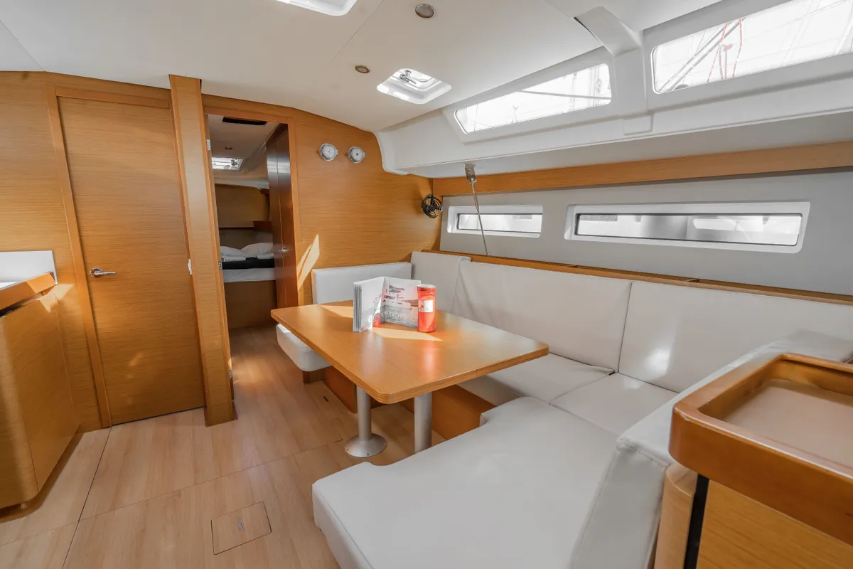 Salon of Sea Safari, a Jeanneau Sun Odyssey 490 sailboat at Municipal Unit of Ellomenos, Greece