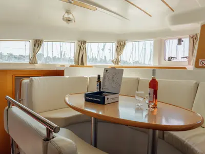 Salon of Nefertiti, a Lagoon 380 S2 catamaran at Kos, Greece