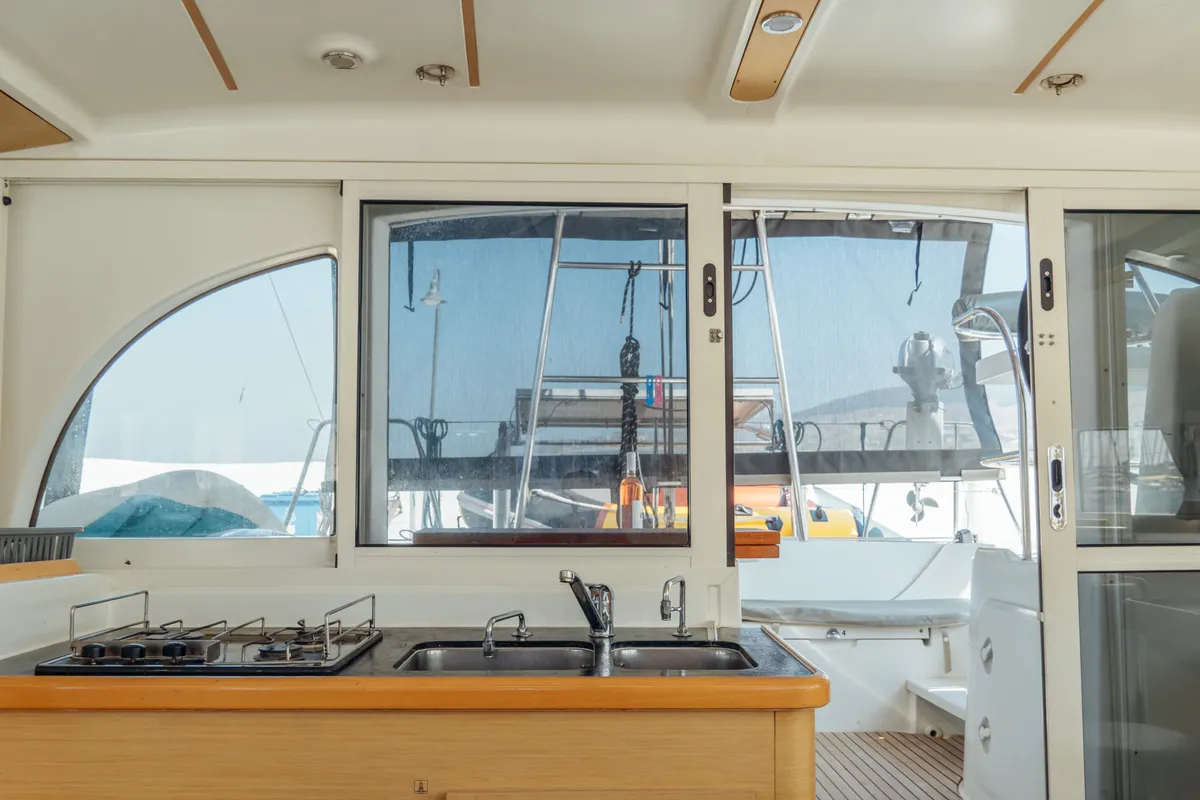 Galley of Nefertiti, a Lagoon 380 S2 catamaran at Kos, Greece
