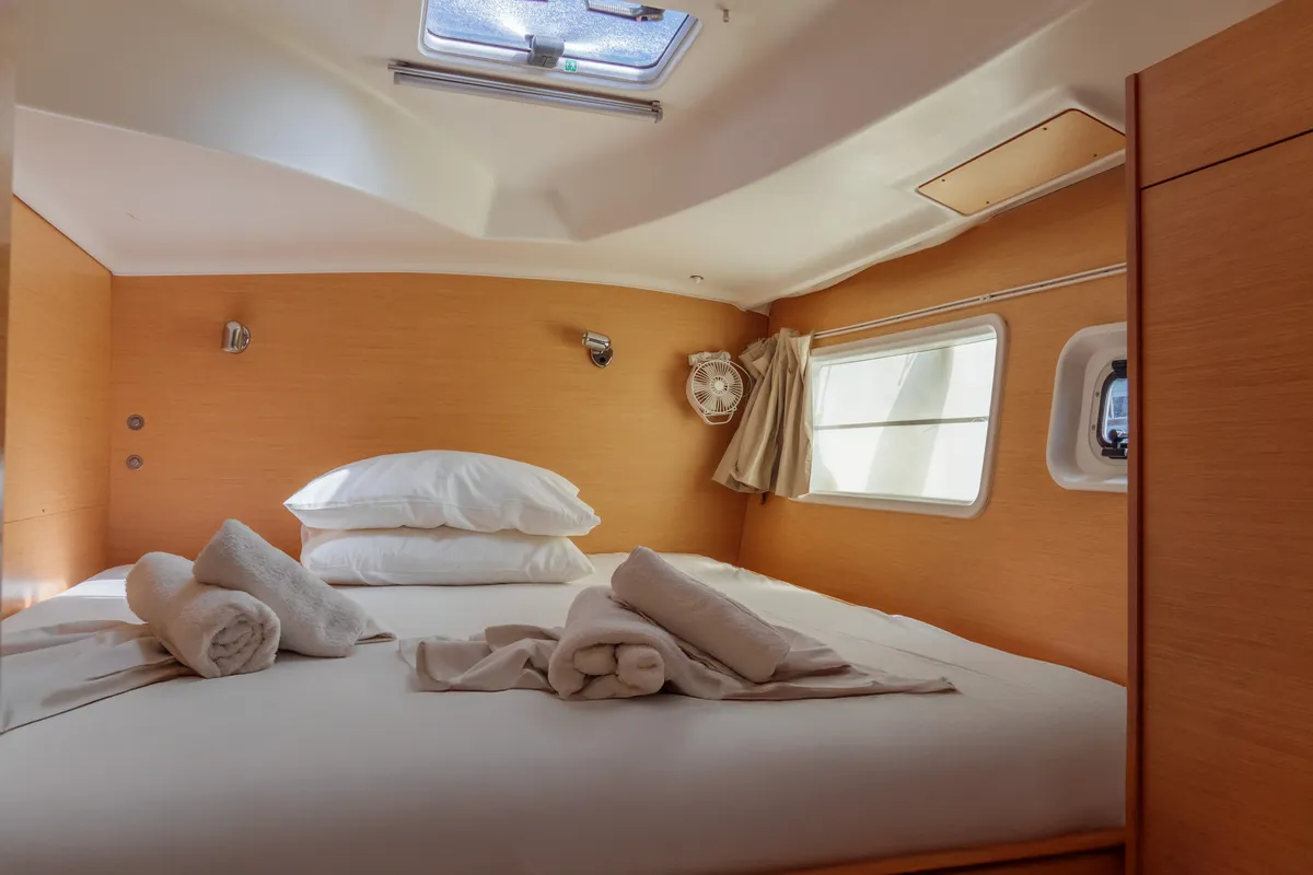 Cabin on Nefertiti, a Lagoon 380 S2 catamaran at Kos, Greece