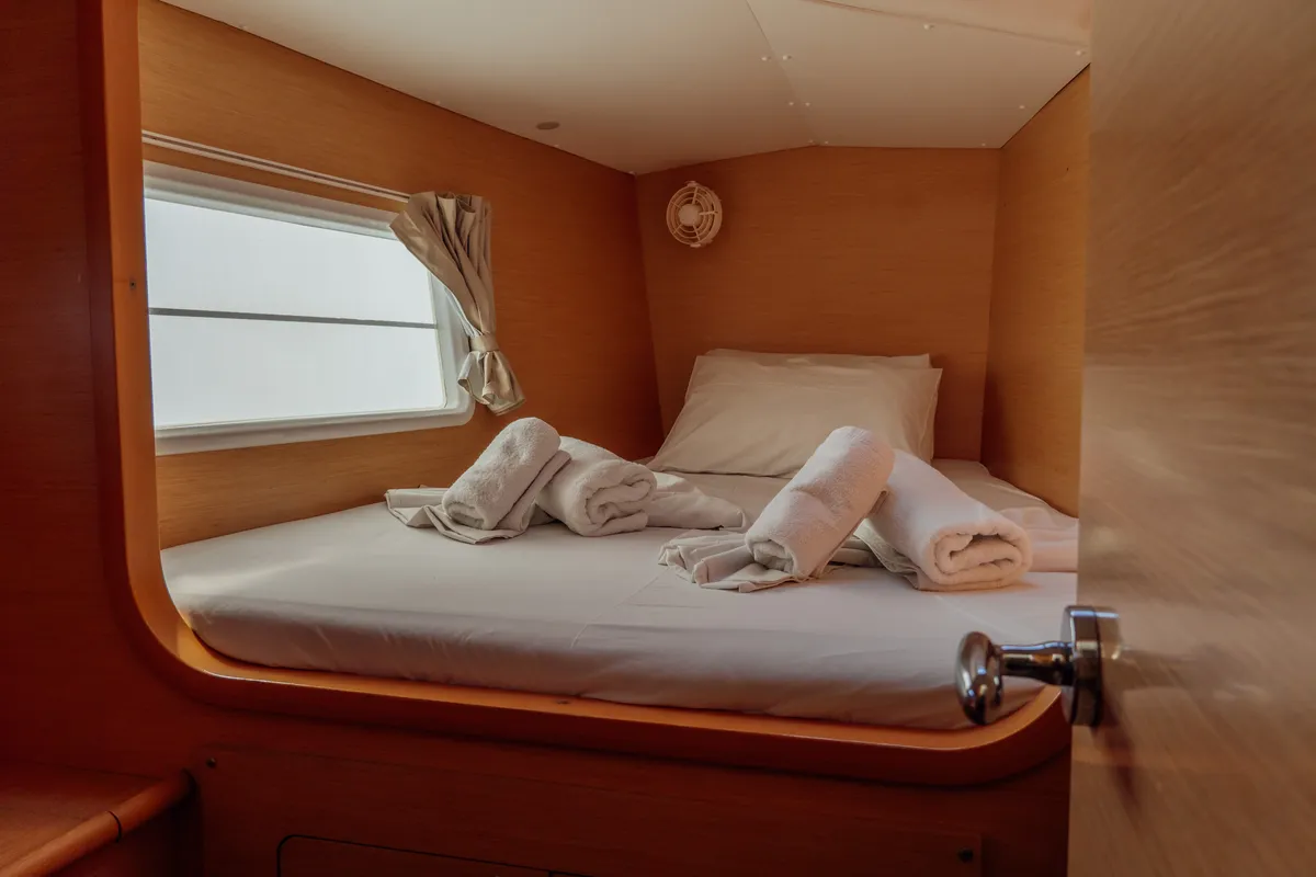 Cabin on Nefertiti, a Lagoon 380 S2 catamaran at Kos, Greece