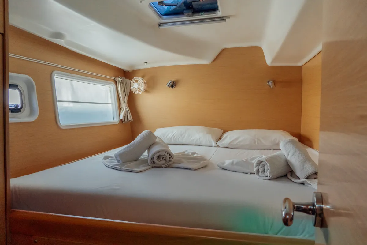 Cabin on Nefertiti, a Lagoon 380 S2 catamaran at Kos, Greece
