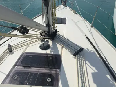 Salon of Menkar, a Bavaria Cruiser 37 sailboat at Olbia, Italy