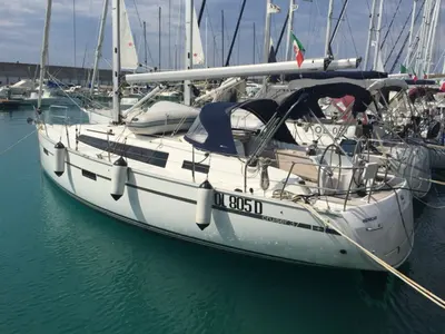 Cockpit of Menkar, a Bavaria Cruiser 37 sailboat at Olbia, Italy