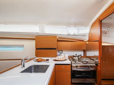 Salon of NorthWind 35, a Jeanneau Sun Odyssey 350 sailboat at Sipias Municipal Unit, Greece