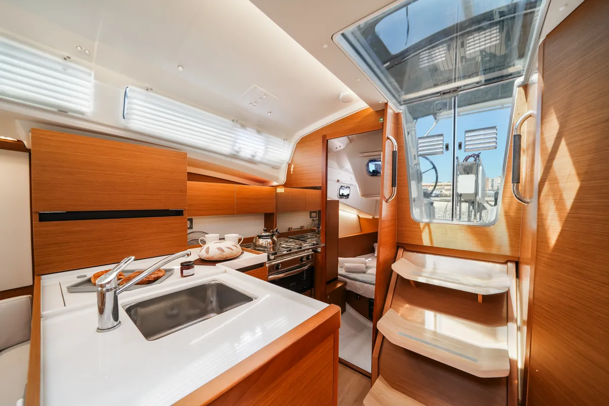 Galley of NorthWind 35, a Jeanneau Sun Odyssey 350 sailboat at Sipias Municipal Unit, Greece