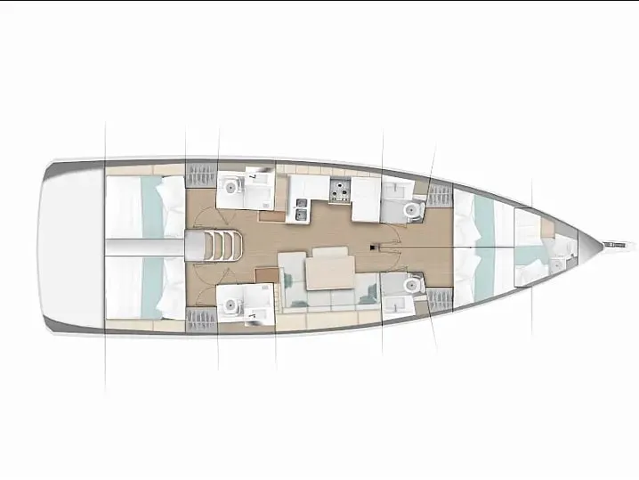 Floor plan of Comfort, a Jeanneau Sun Odyssey 490 sailboat at Primošten, Croatia