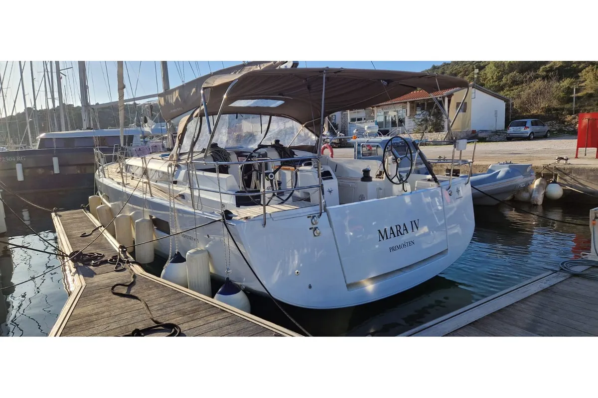 Exterior view of Comfort, a Jeanneau Sun Odyssey 490 sailboat at Primošten, Croatia