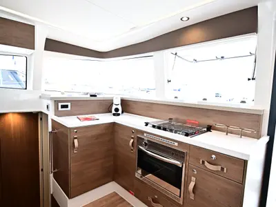 Galley of Perrito Caliente, a Bali Catspace catamaran at Tonnarella, Italy