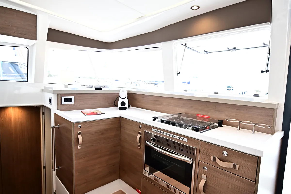 Galley of Perrito Caliente, a Bali Catspace catamaran at Tonnarella, Italy