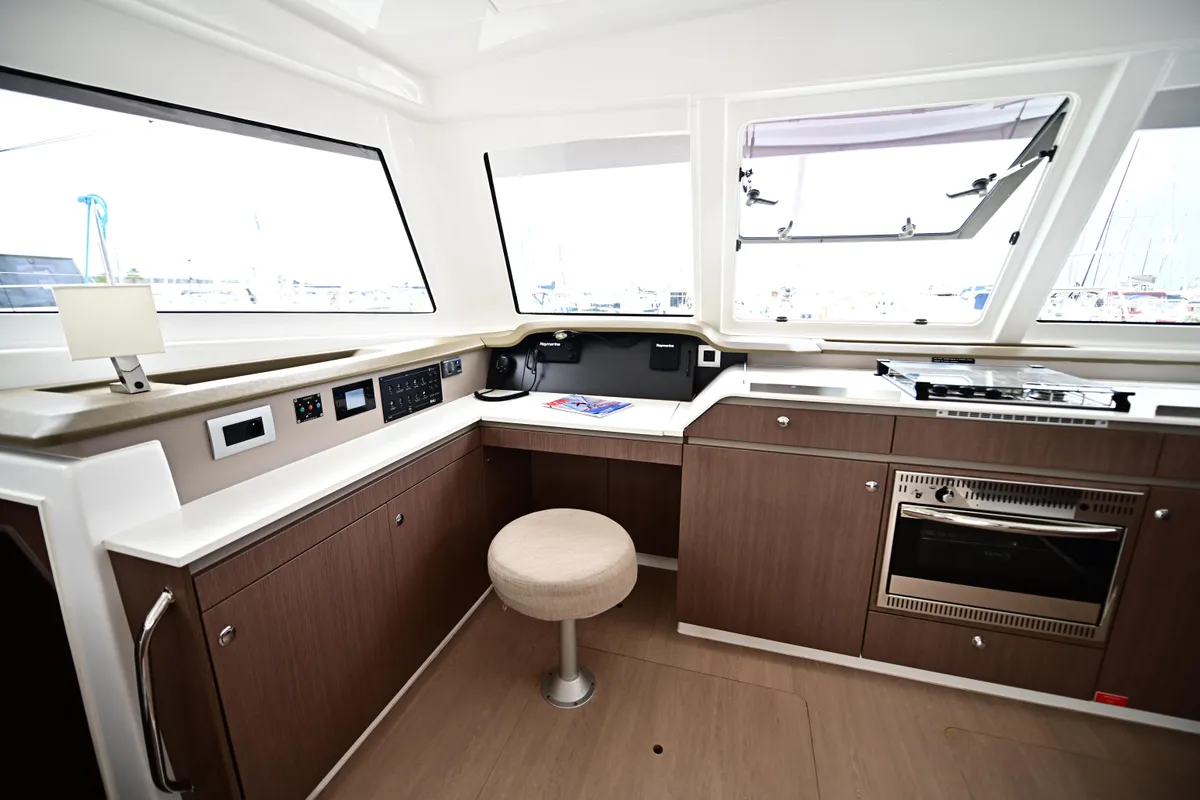 Galley of Perrito Caliente, a Bali Catspace catamaran at Tonnarella, Italy