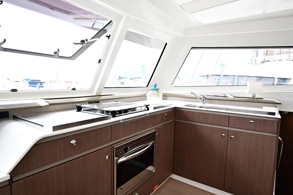 Galley of Perrito Caliente, a Bali Catspace catamaran at Tonnarella, Italy